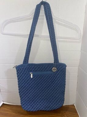 The San Blue Crochet Two Handle Shoulder Bag EUC